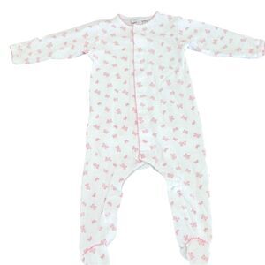 Magnolia Baby Girls Butterfly Pattern White & Pink One Piece Footie. 3 Months.